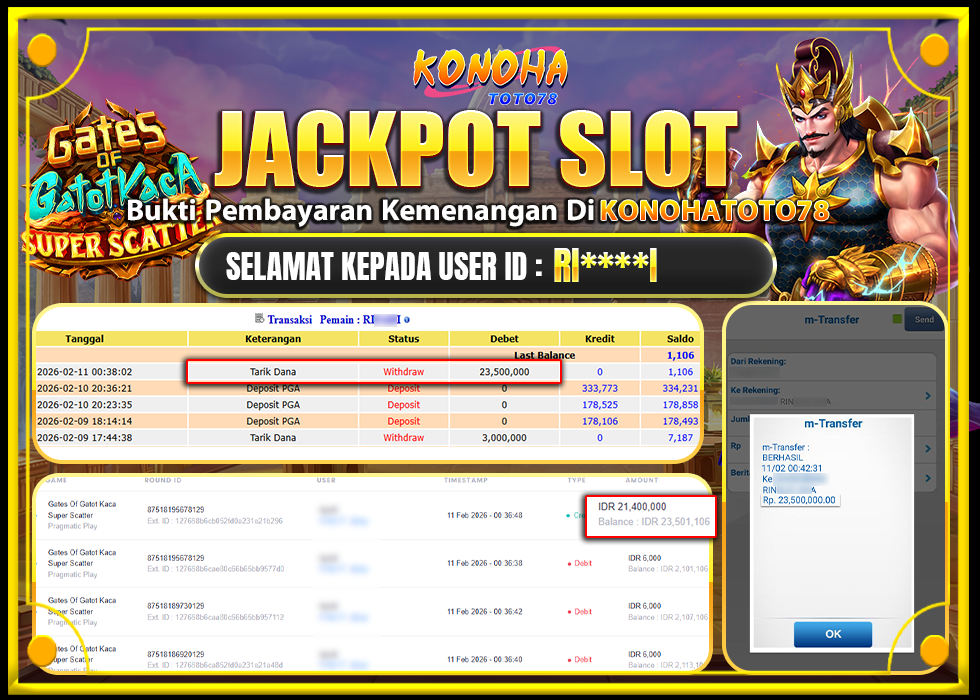 KONOHATOTO78 JACKPOT GATES OF GATOT KACA SUPER SCATTER  Rp.23.500.000,- LUNAS